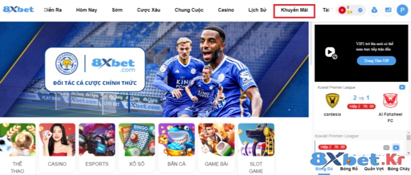 Chọn mục khuyến mãi casino 8Xbet