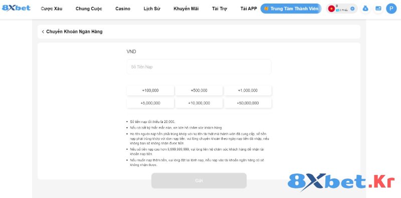 Nạp tiền vào xổ số nhà cái 8Xbet