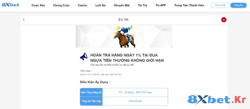 Nội dung khuyến mãi đua ngựa tại 8Xbet